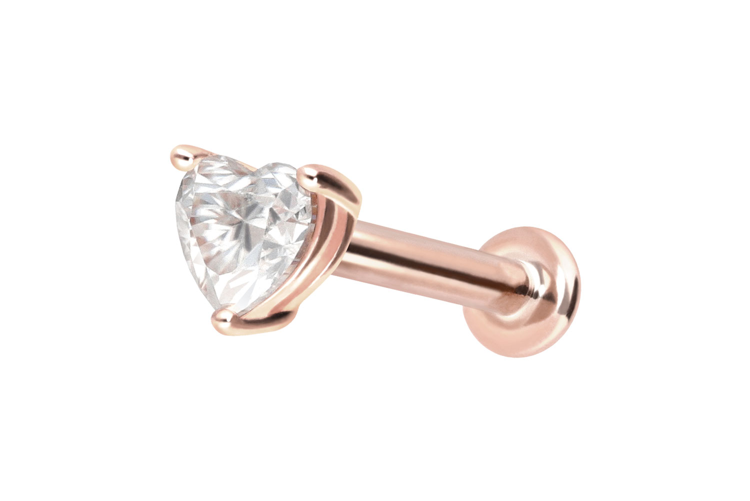 14 Karat Gold Labret Piercing mit Innengewinde MOISSANIT-HERZ